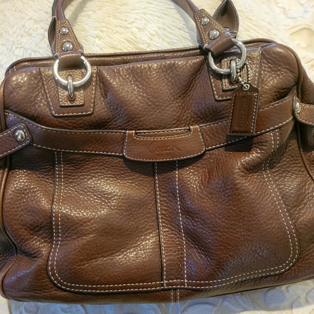 Coach Pebble Grain Leather Handbag Cocolate Brown